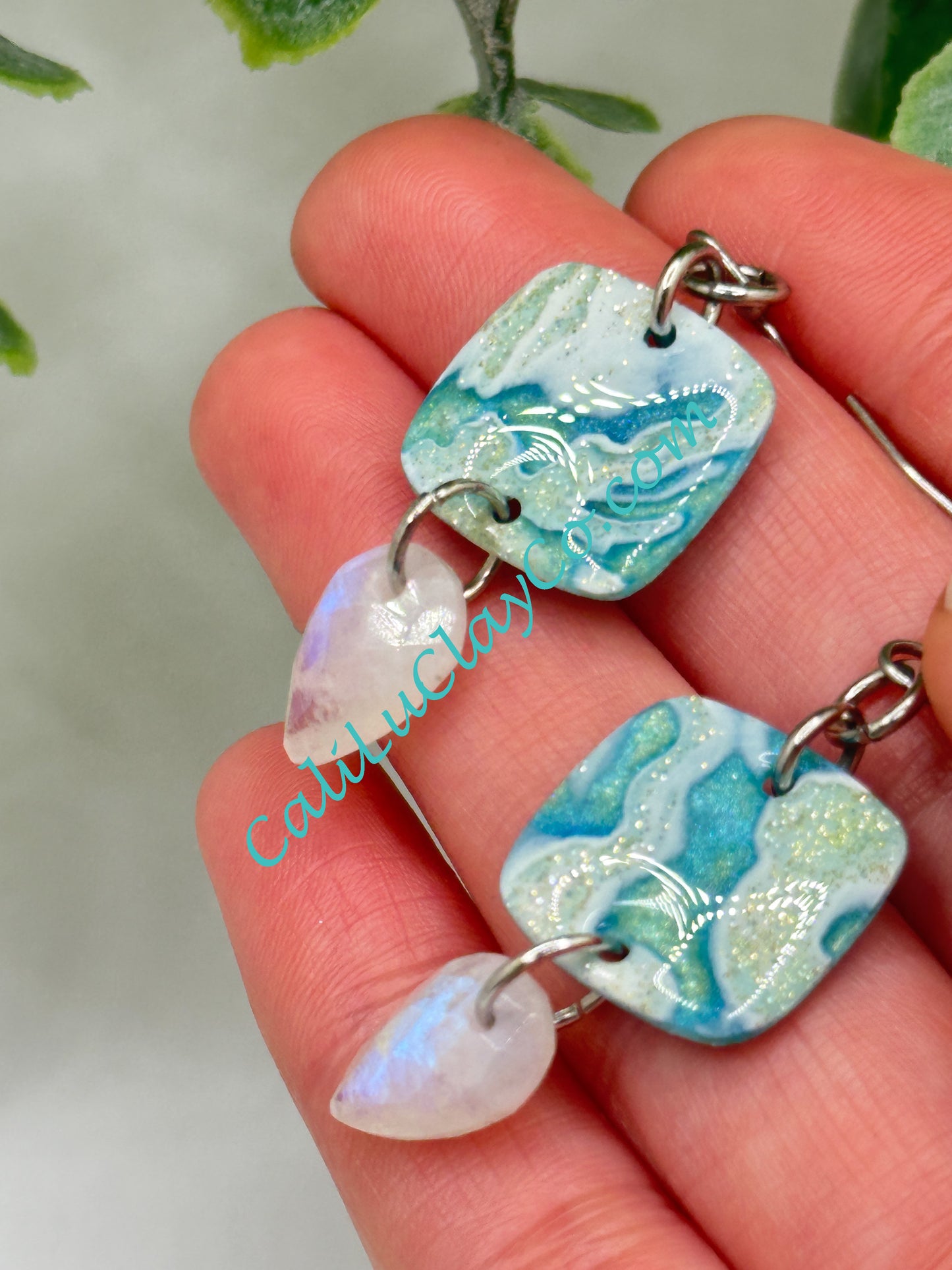 Reversible Ocean Story Earrings with Moonstones #1
