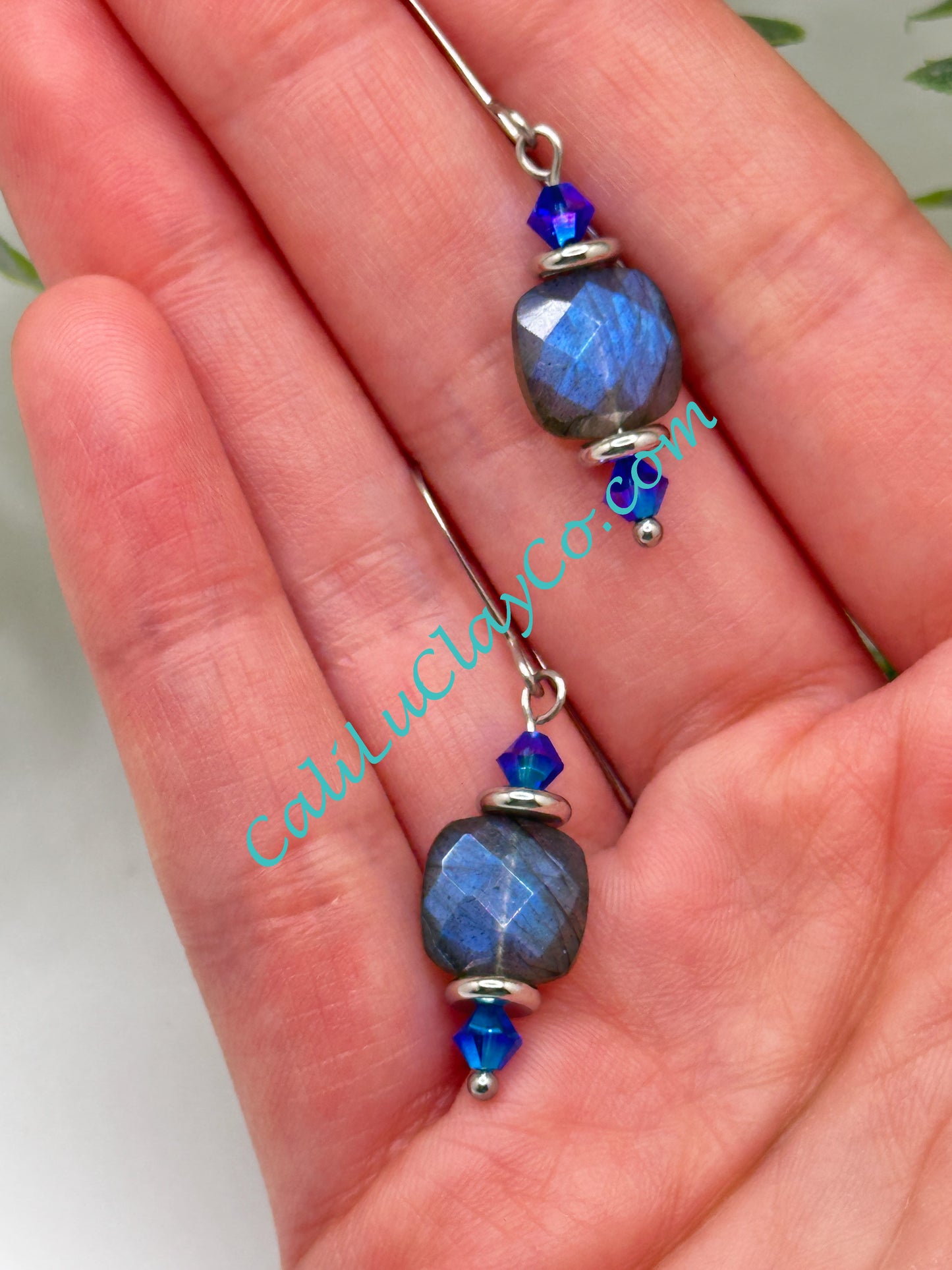 Labradorite & Swarovski Square Drop Earrings