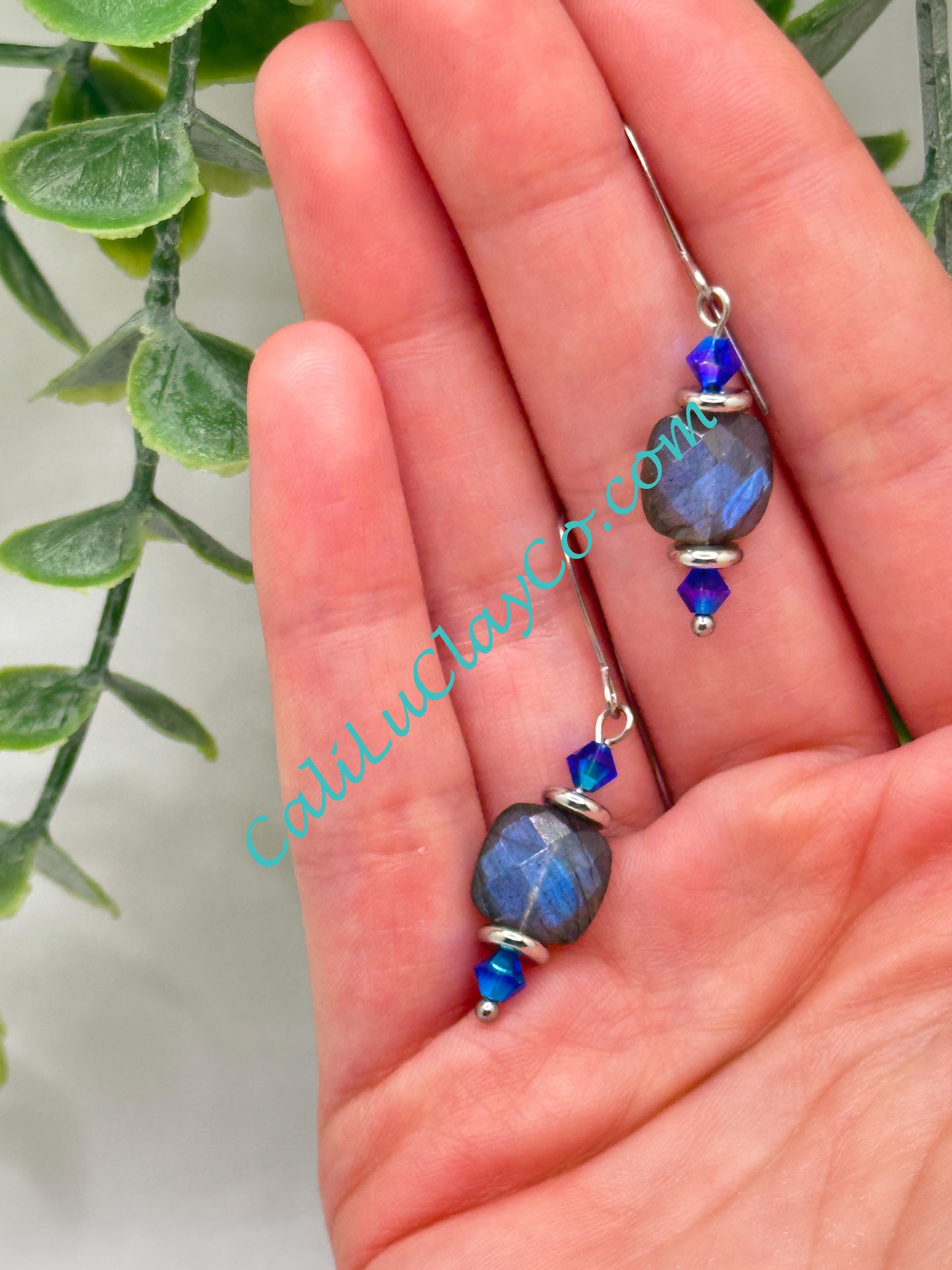 Labradorite & Swarovski Square Drop Earrings