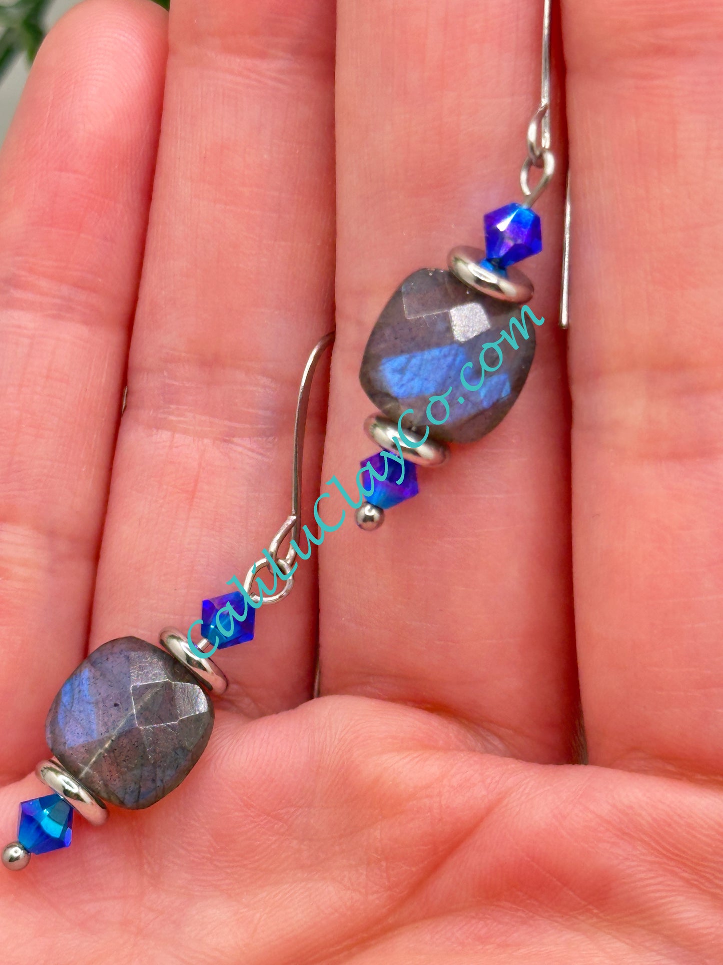 Labradorite & Swarovski Square Drop Earrings