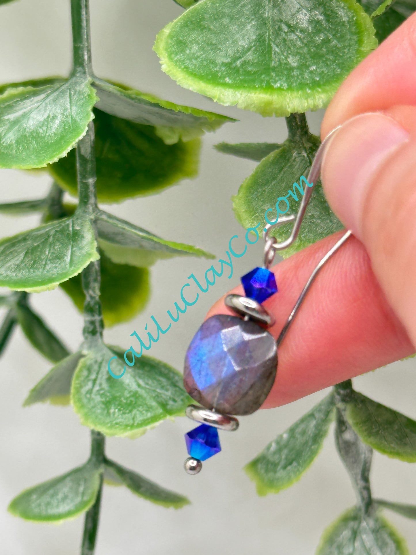 Labradorite & Swarovski Square Drop Earrings