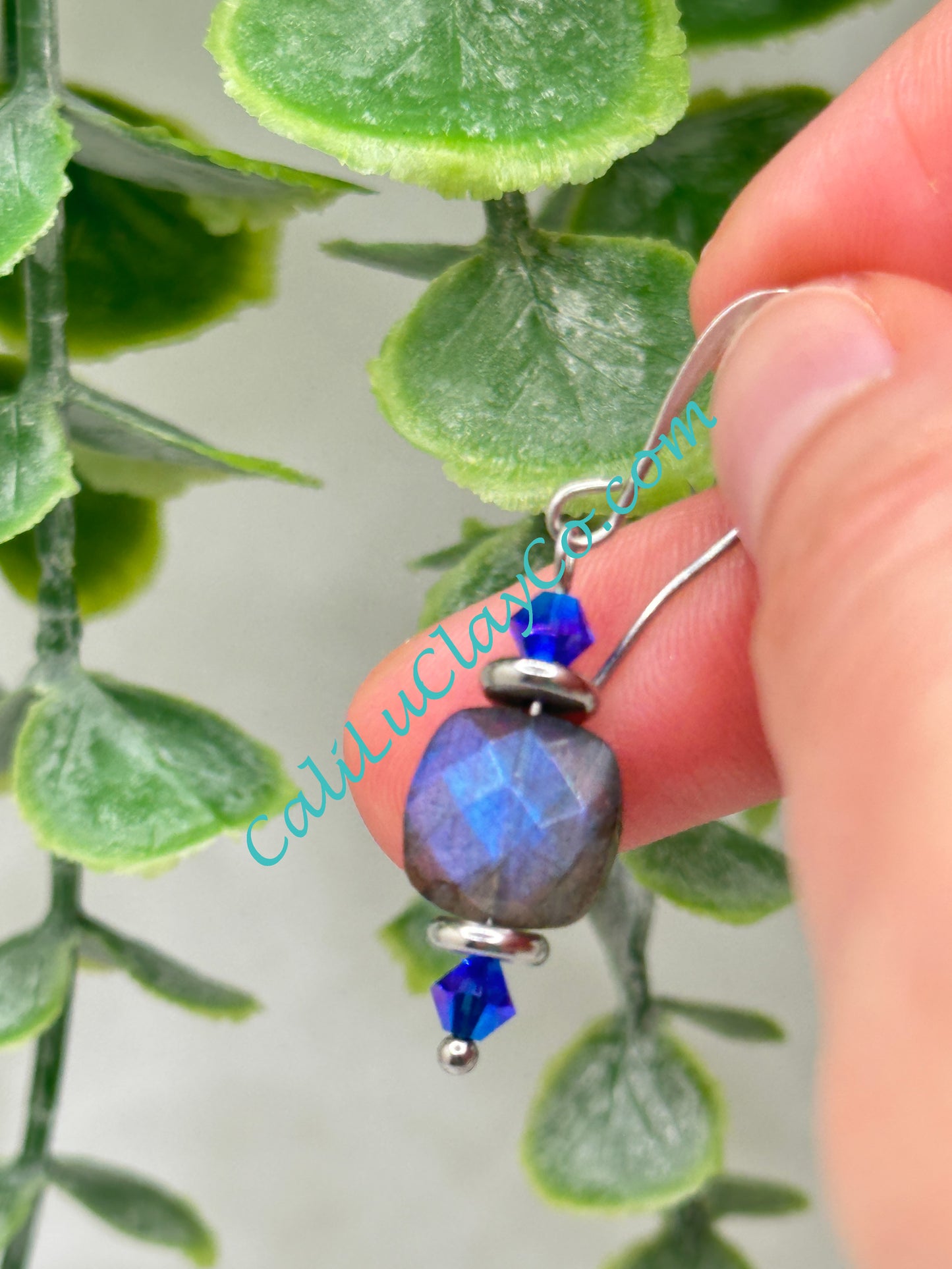 Labradorite & Swarovski Square Drop Earrings
