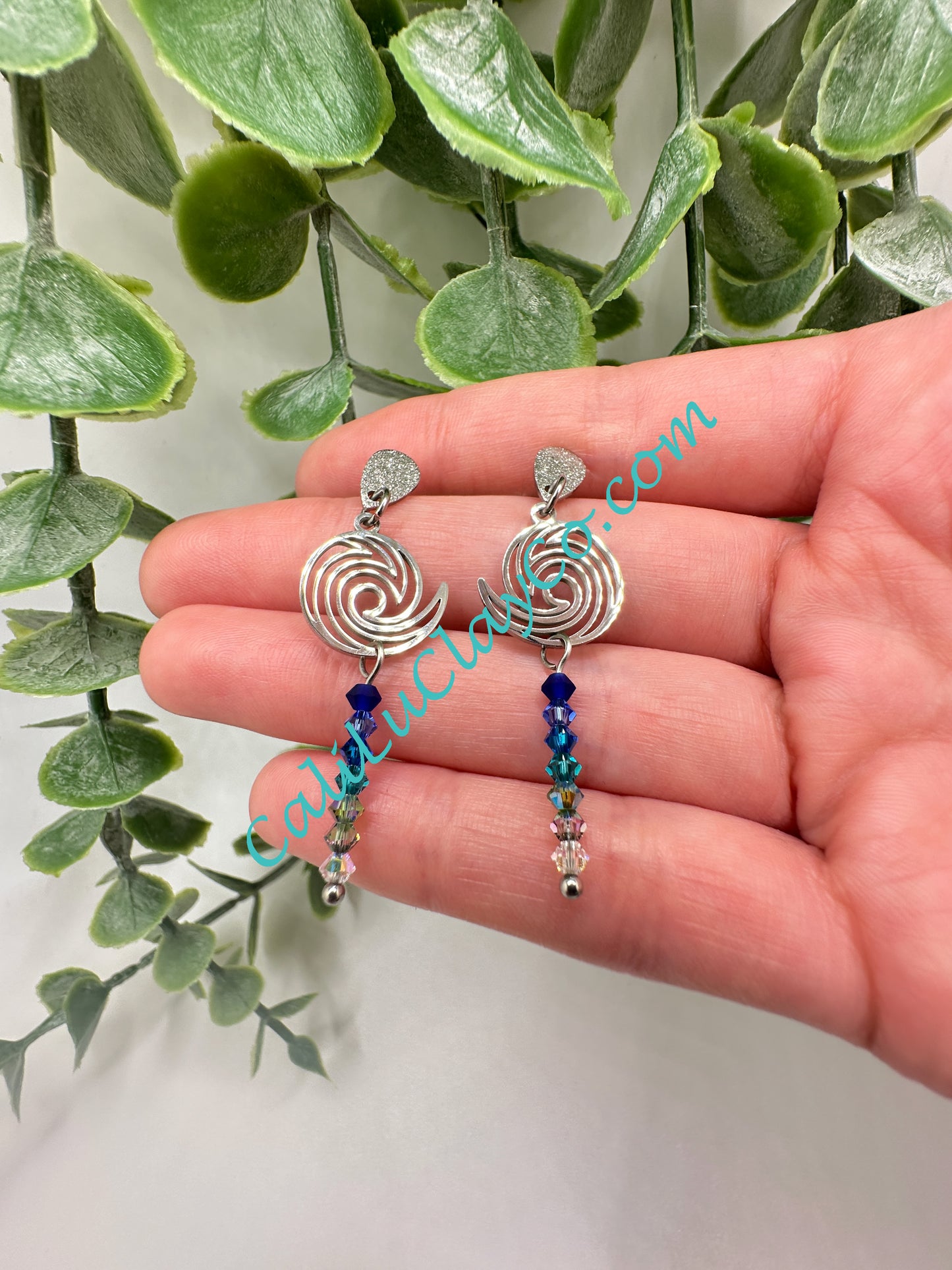 Stainless Steel Waves with Swarovski Drops