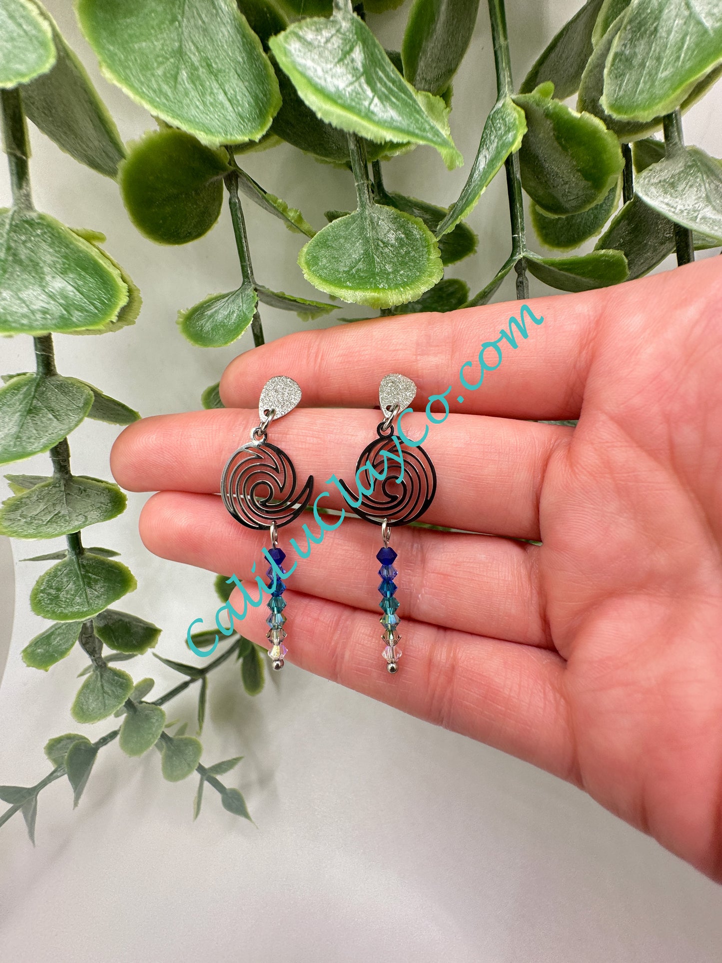 Stainless Steel Waves with Swarovski Drops