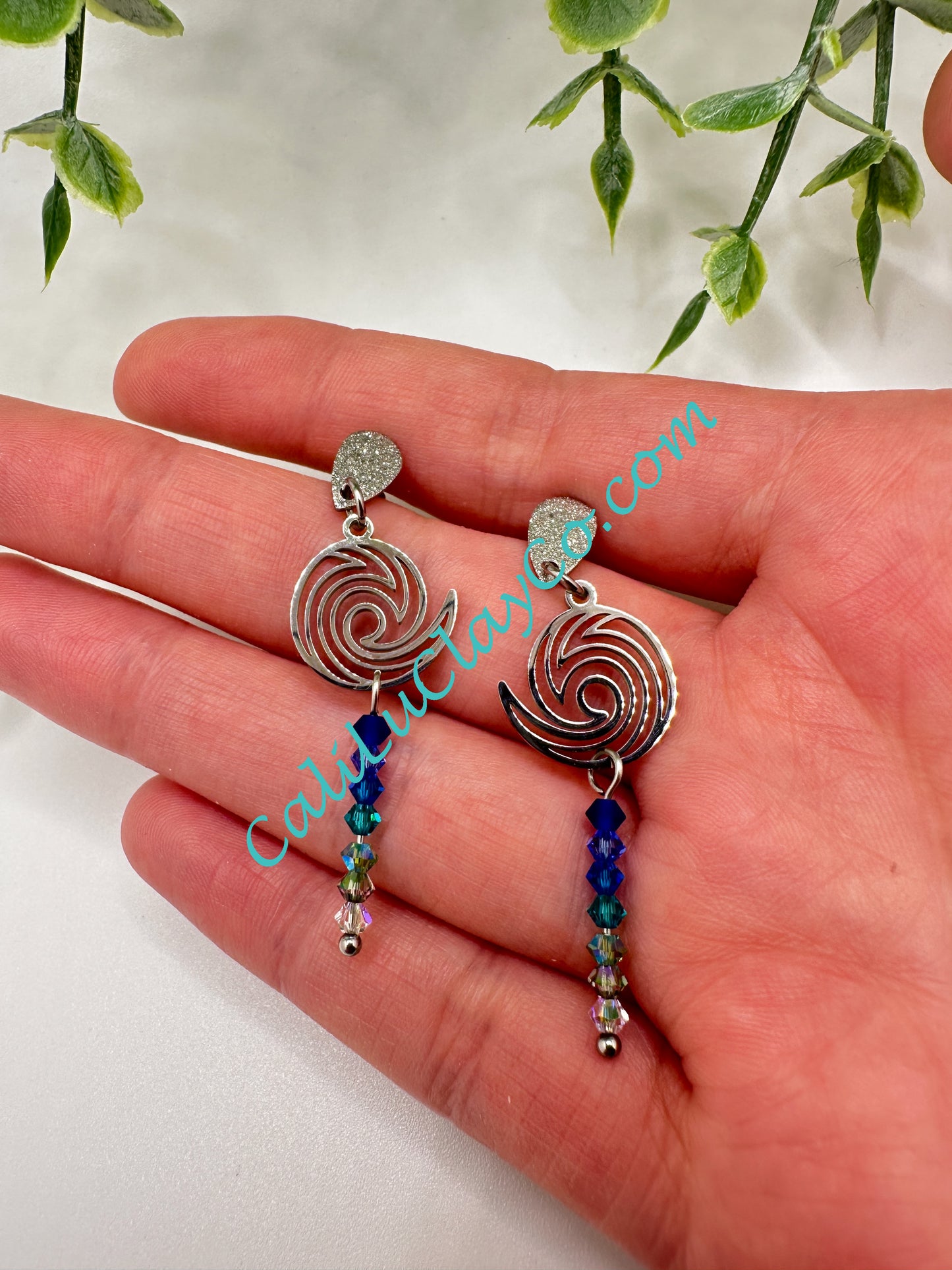 Stainless Steel Waves with Swarovski Drops
