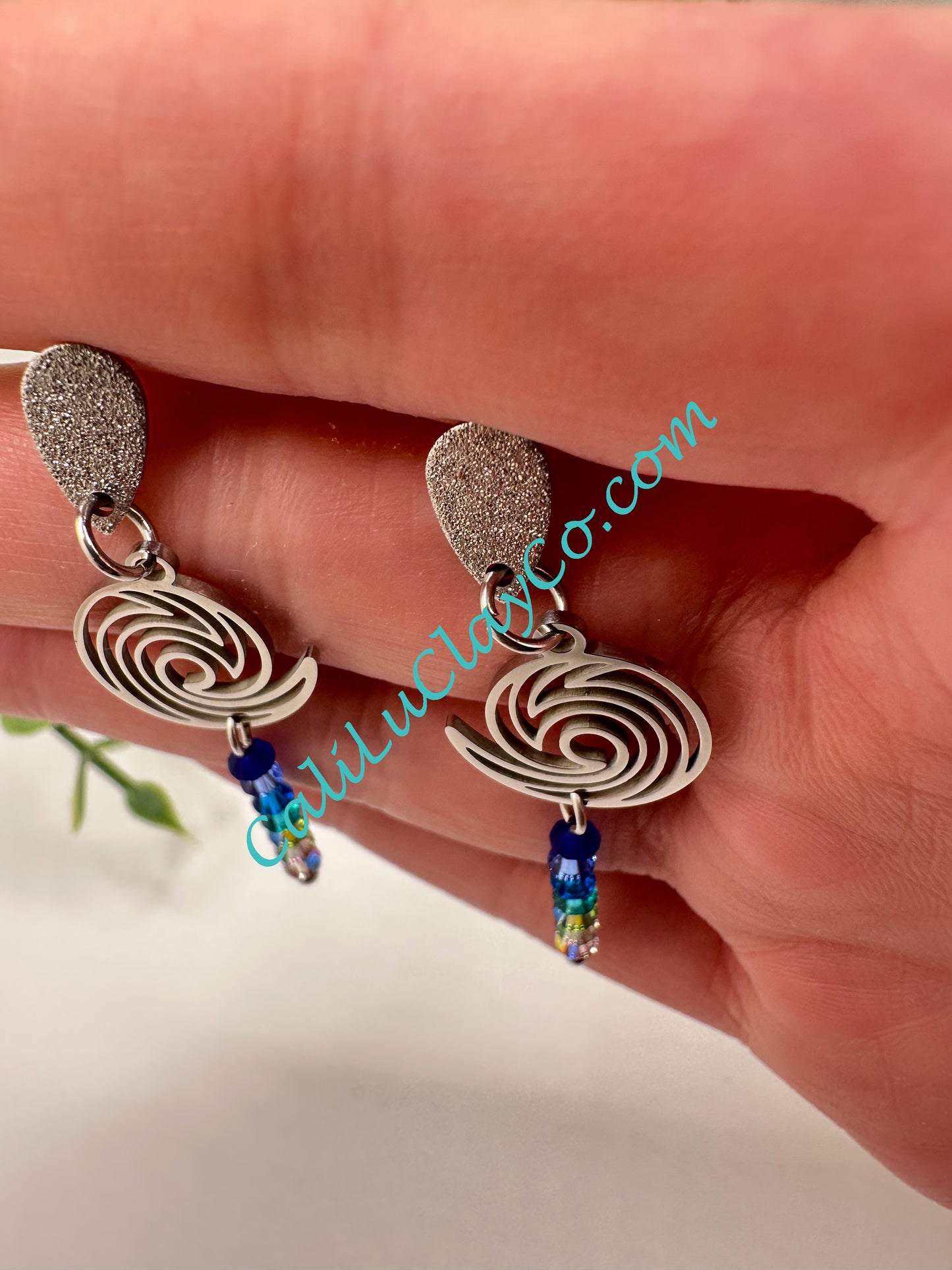 Stainless Steel Waves with Swarovski Drops