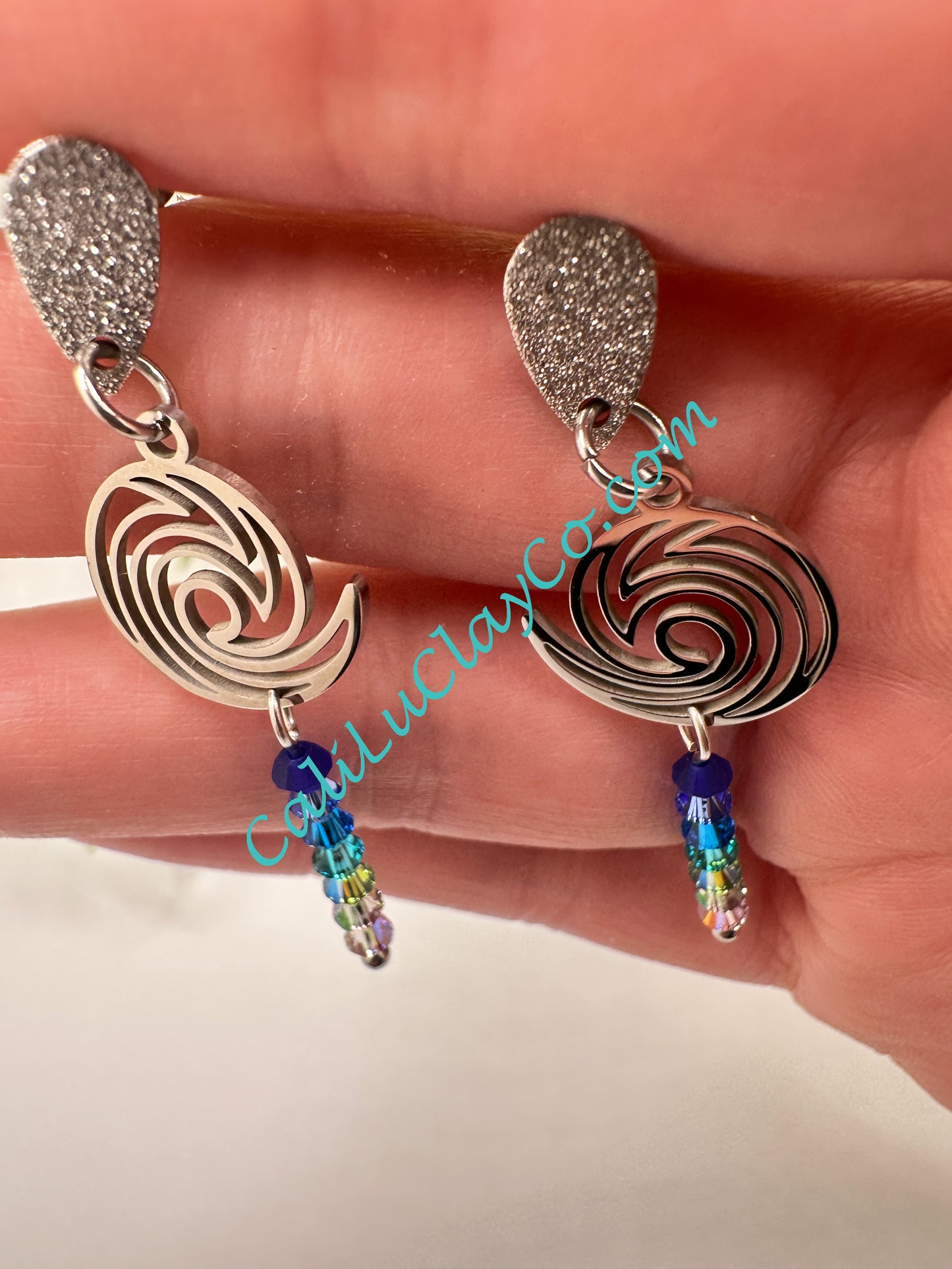 Stainless Steel Waves with Swarovski Drops