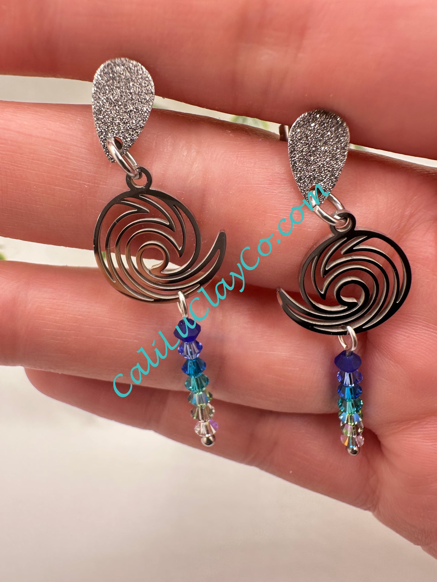 Stainless Steel Waves with Swarovski Drops