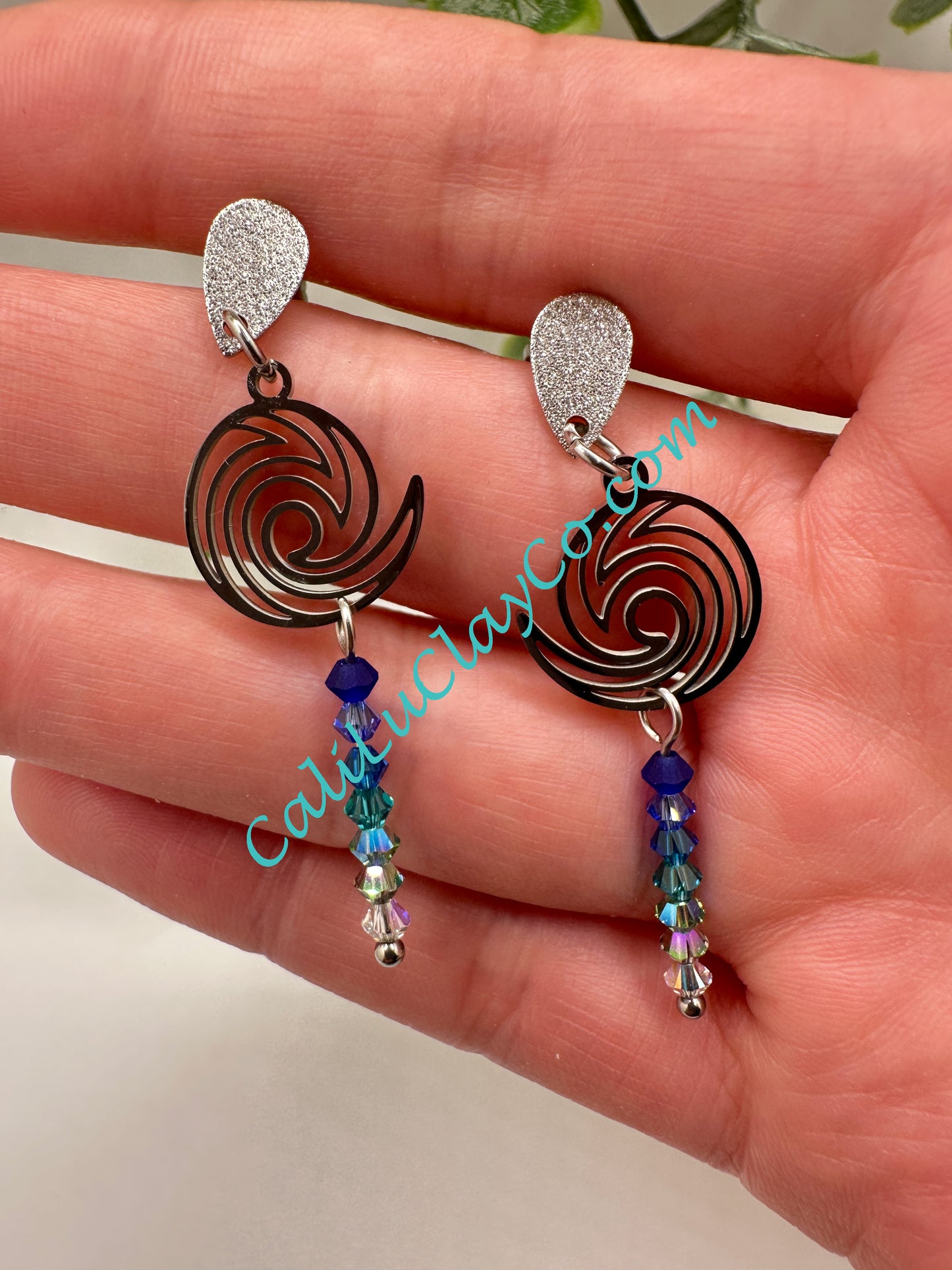 Stainless Steel Waves with Swarovski Drops