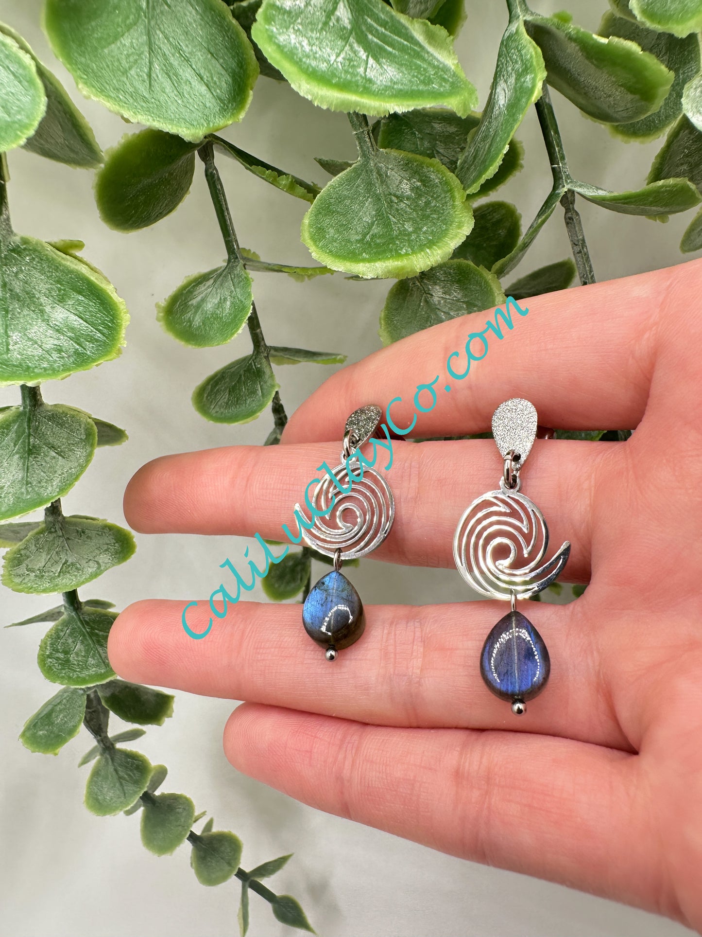 Stainless Steel Waves & Labradorite Teardrop Earrings