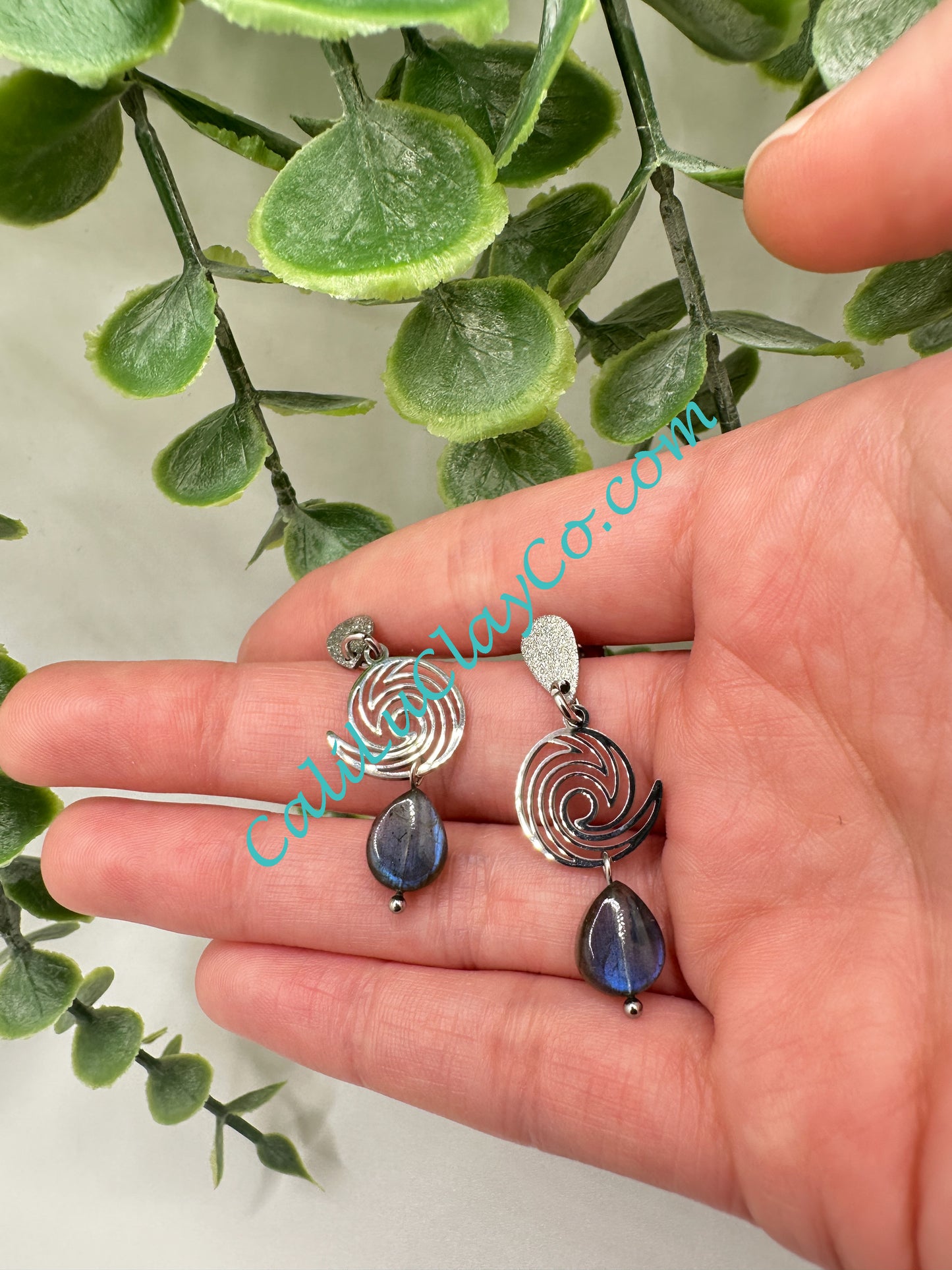 Stainless Steel Waves & Labradorite Teardrop Earrings
