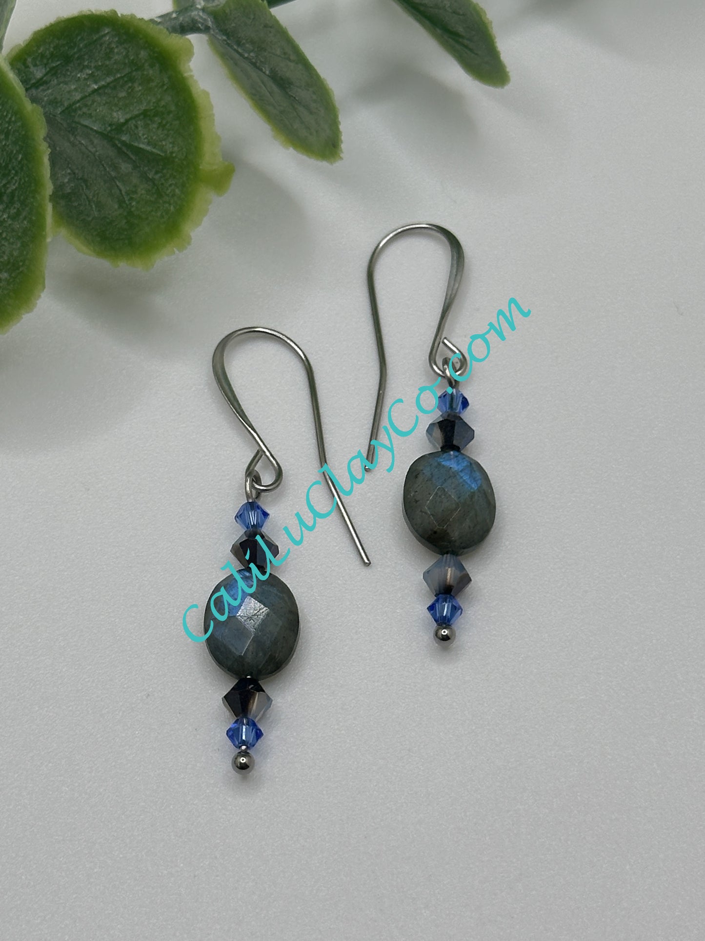 Labradorite & Swarovski Oval Drop Earrings