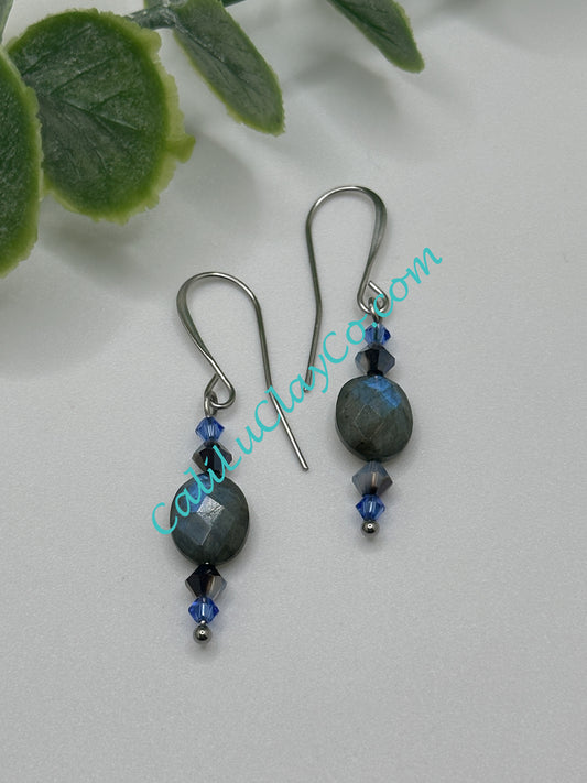 Labradorite & Swarovski Oval Drop Earrings