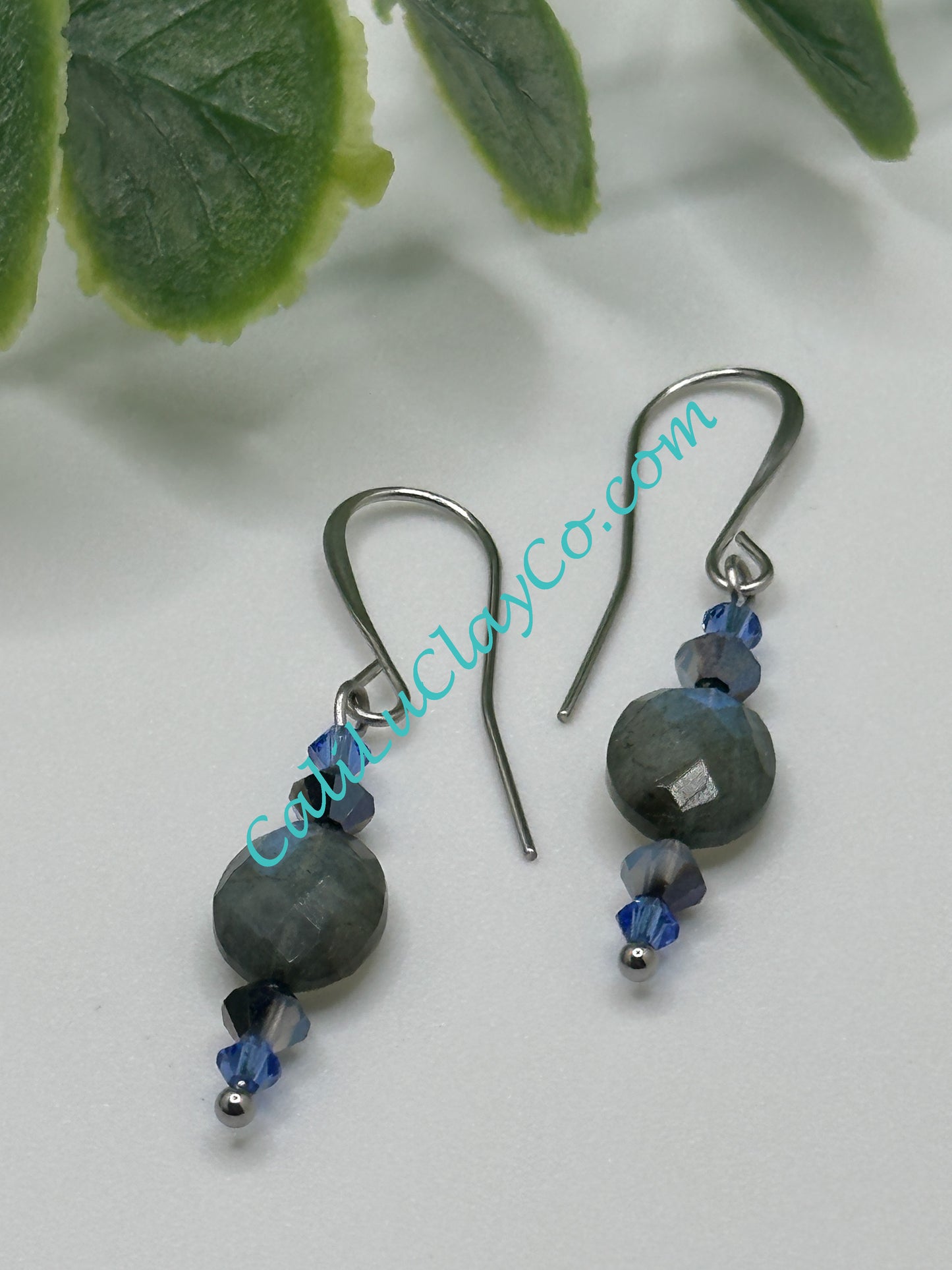 Labradorite & Swarovski Oval Drop Earrings