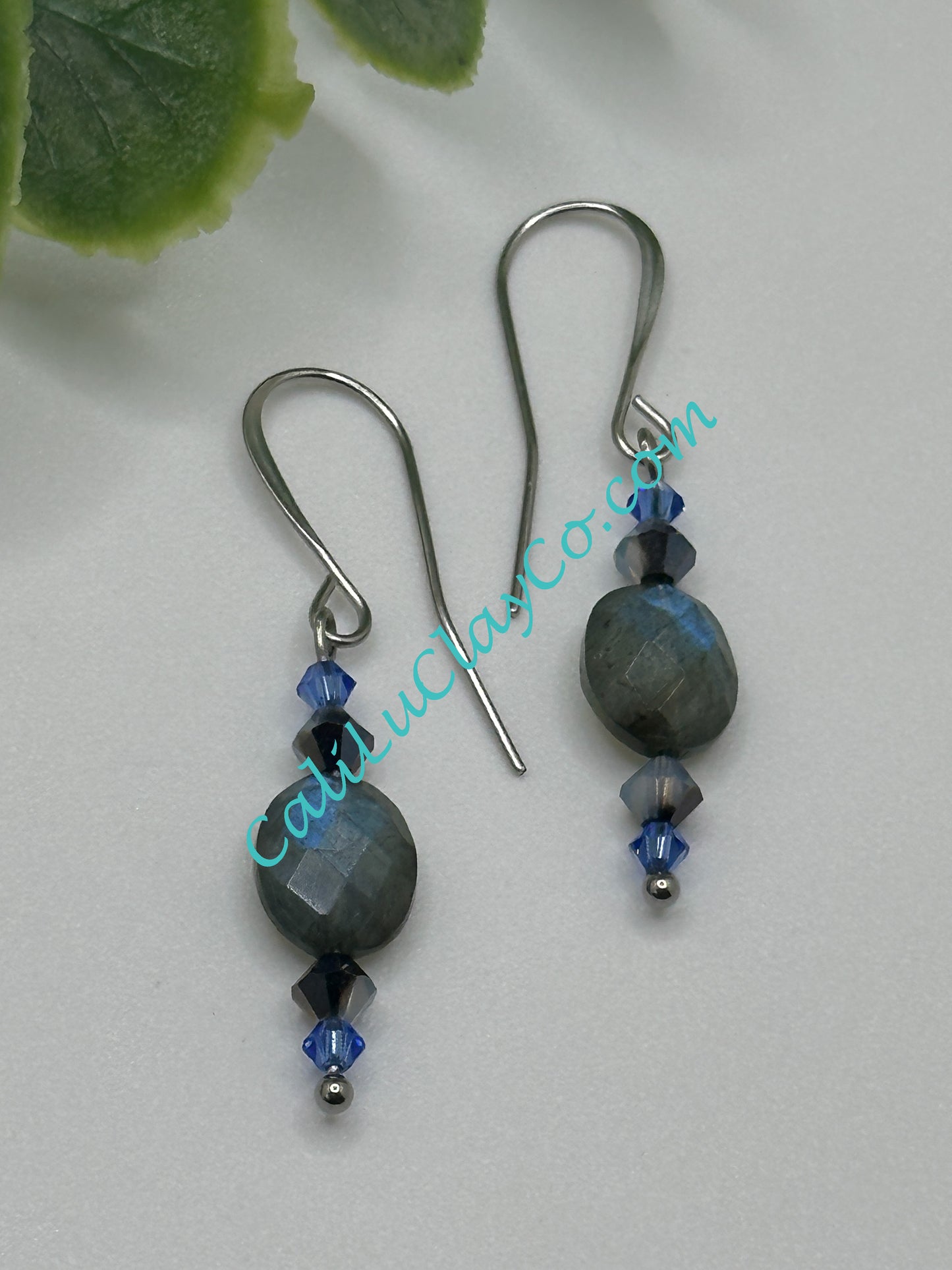 Labradorite & Swarovski Oval Drop Earrings