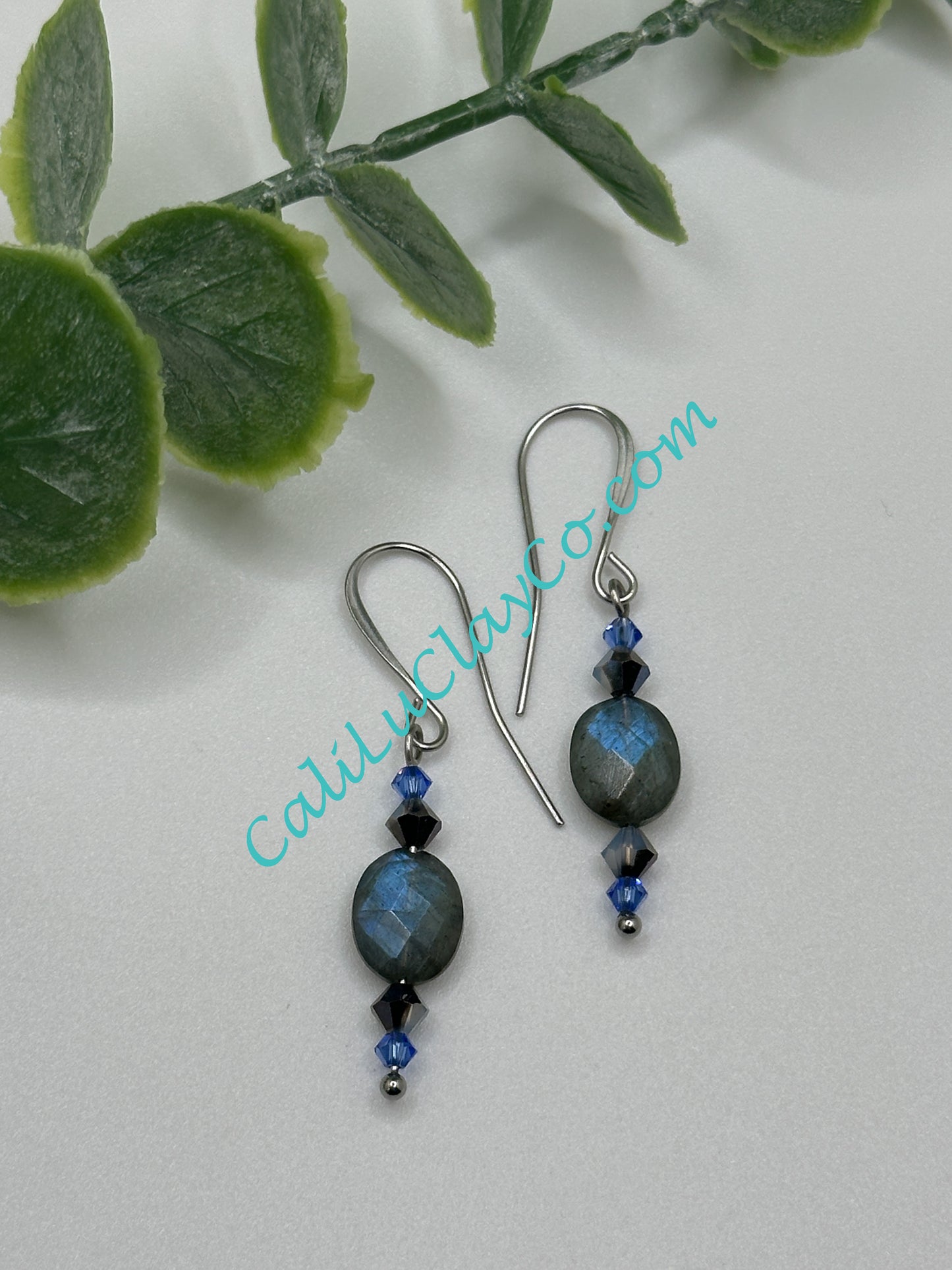 Labradorite & Swarovski Oval Drop Earrings
