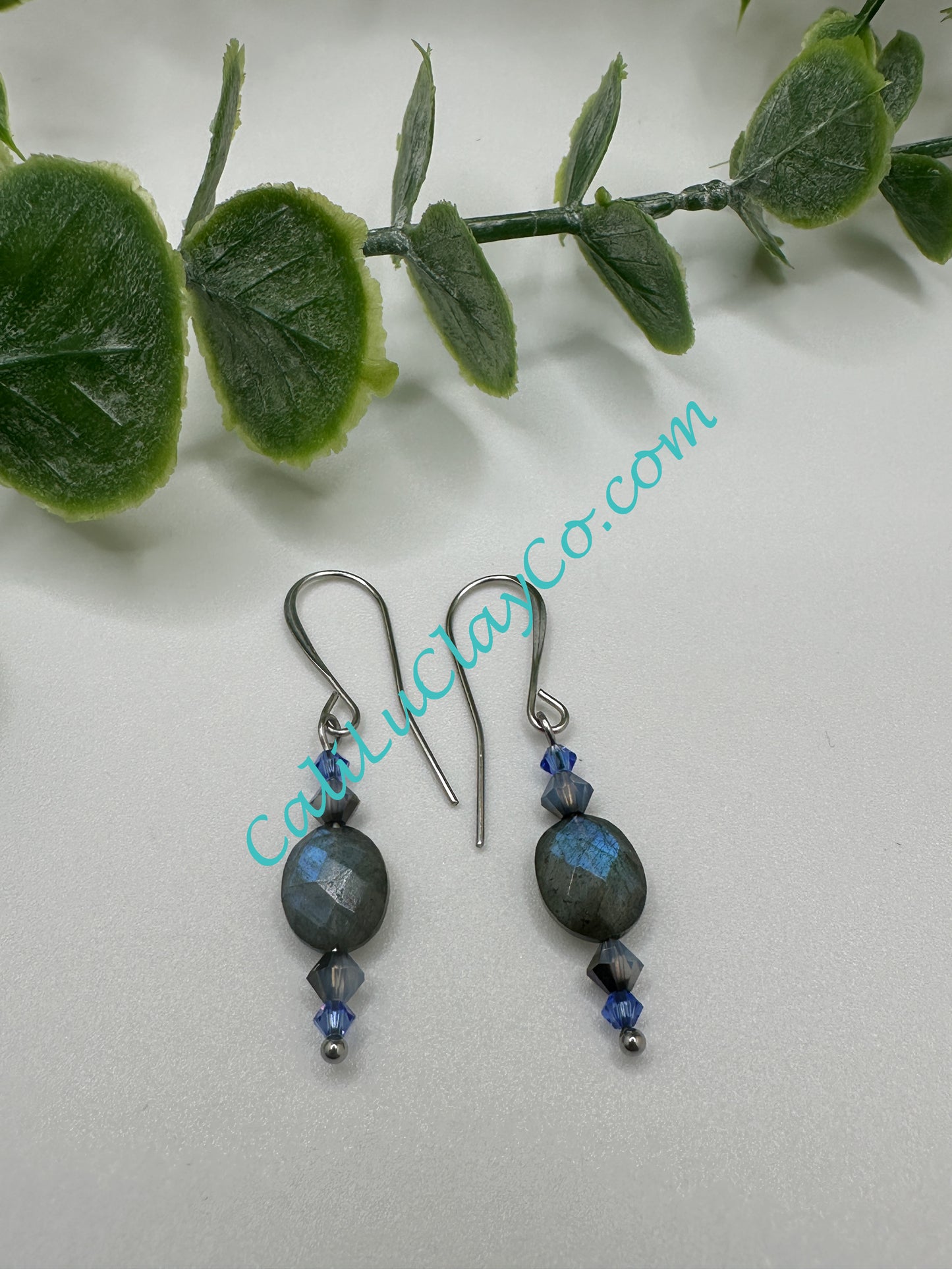 Labradorite & Swarovski Oval Drop Earrings