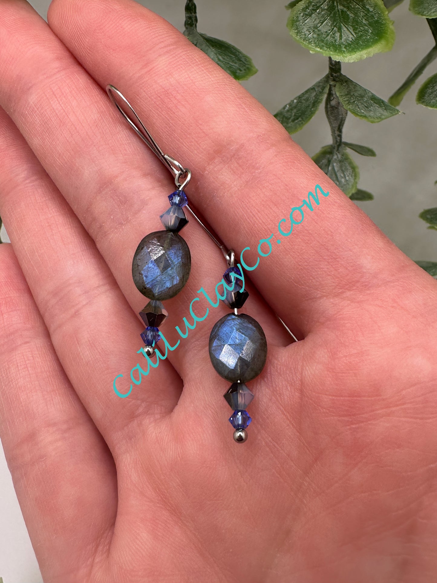 Labradorite & Swarovski Oval Drop Earrings