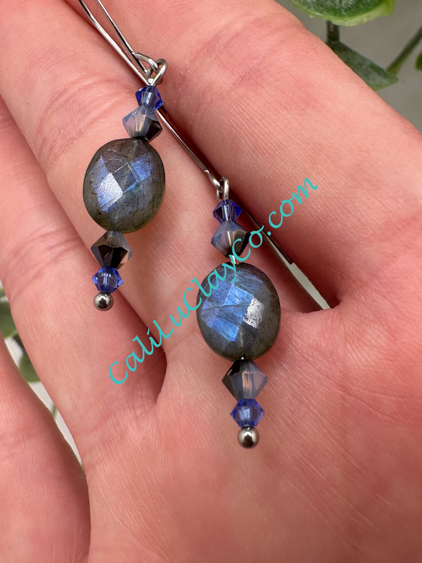 Labradorite & Swarovski Oval Drop Earrings