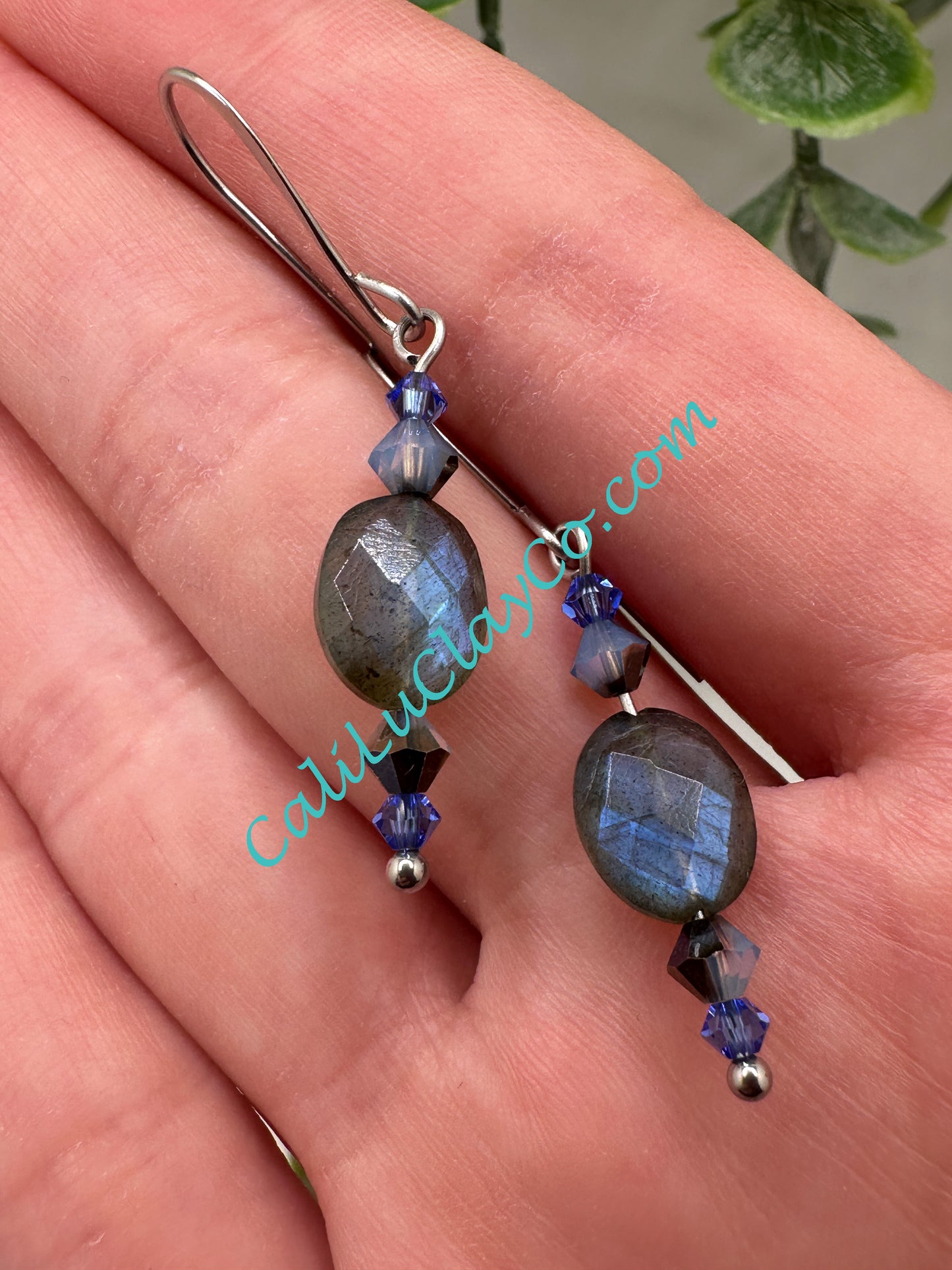 Labradorite & Swarovski Oval Drop Earrings