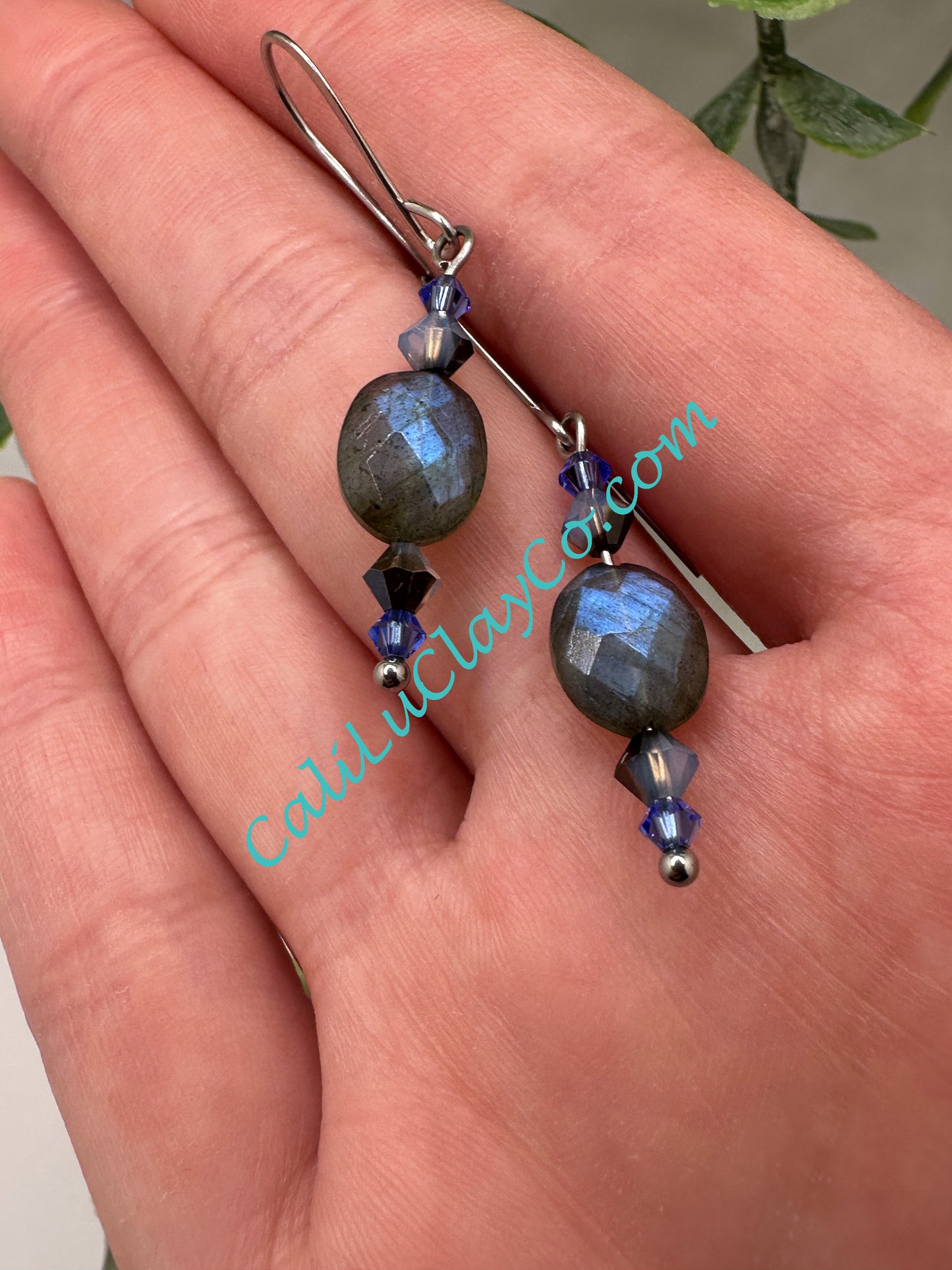 Labradorite & Swarovski Oval Drop Earrings