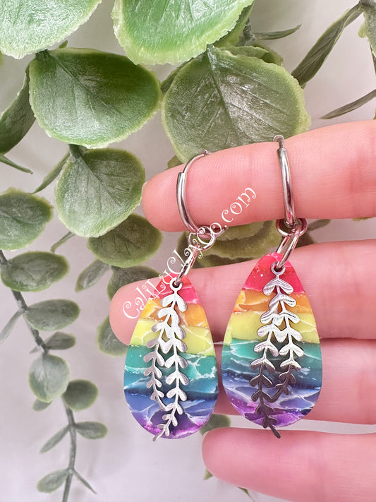 Reversible Rainbow Drops - Shiny & Matte Side with Leaf Charms
