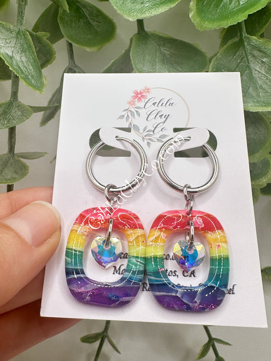 Rainbow Hoops with Swarovski Hearts
