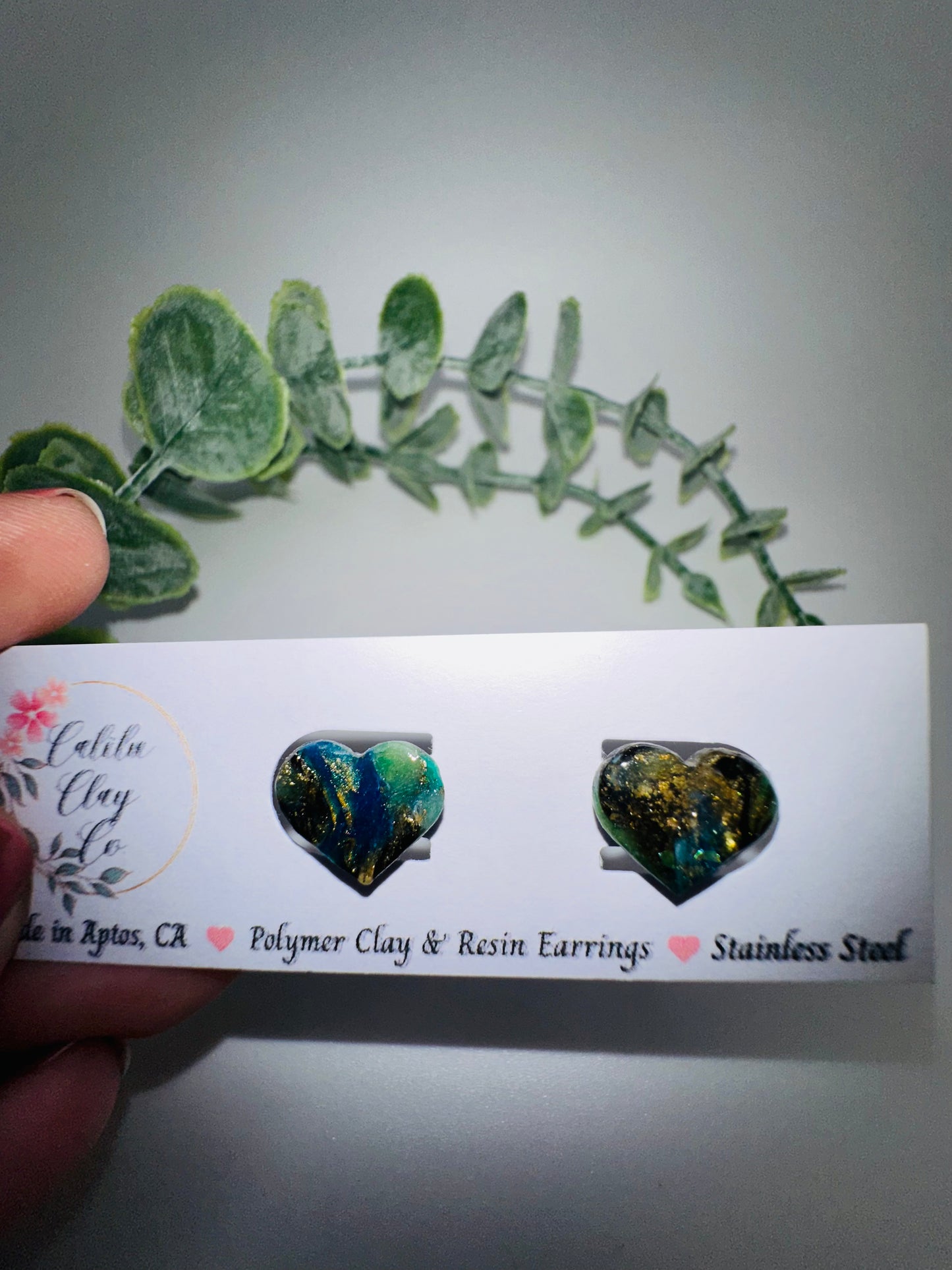 Ocean Marbled Heart Studs