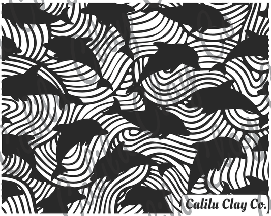 Dolphins and Waves Polymer Clay Water-Soluble Transfer Sheet