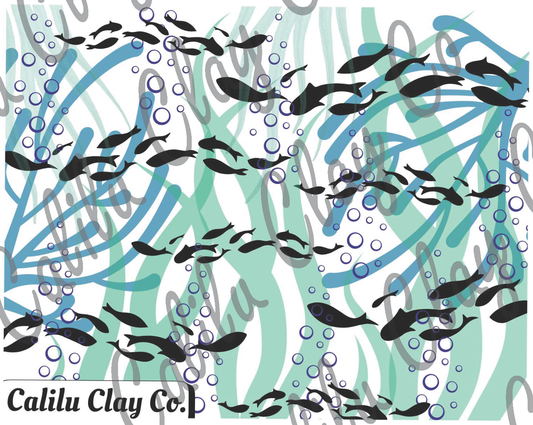 Fish and Bubbles Polymer Clay Water-Soluble Transfer Sheet