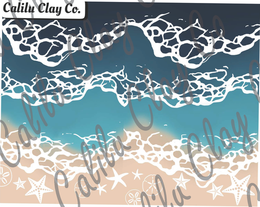 Ocean Shore with SeaShells Polymer Clay Water-Soluble Transfer Sheet