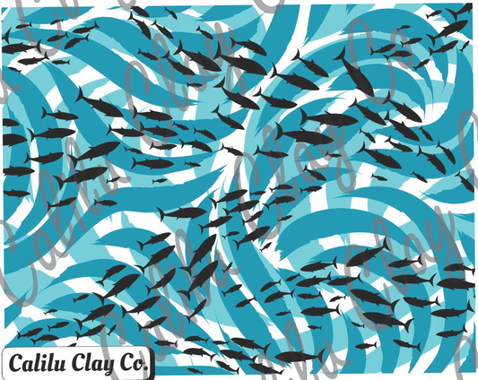 School of Fish Blue Waves Polymer Clay Water-Soluble Transfer Sheet