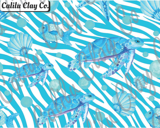 Seaturtles And Wavy Lines Polymer Clay Water-Soluble Transfer Sheet