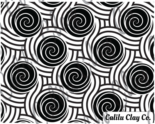 Black Spirals Polymer Clay Water-Soluble Transfer Sheet
