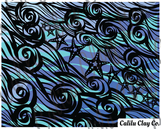 Starfish Swirly Waves Polymer Clay Water-Soluble Transfer Sheet