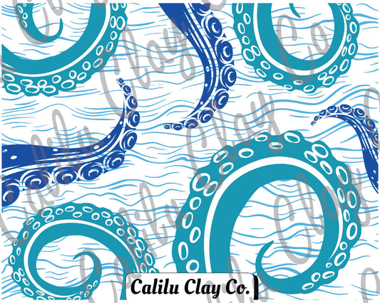 Tentacles and Waves Polymer Clay Water-Soluble Transfer Sheet
