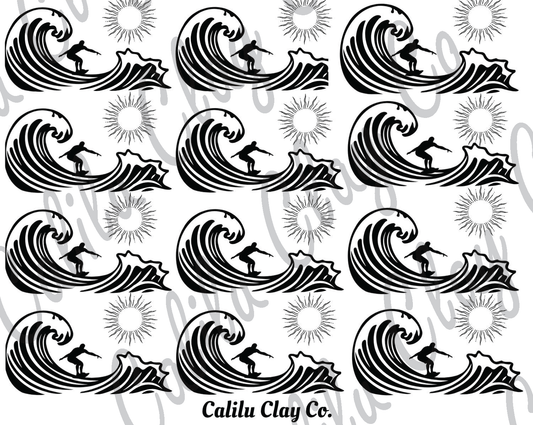 Wave Surfer Polymer Clay Water-Soluble Transfer Sheet