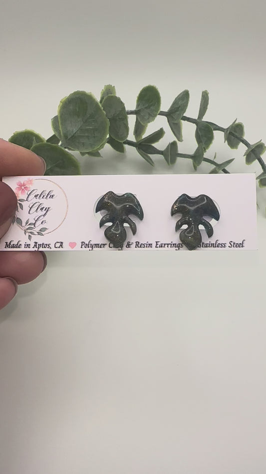 Marbled Monstera Leaves Studs