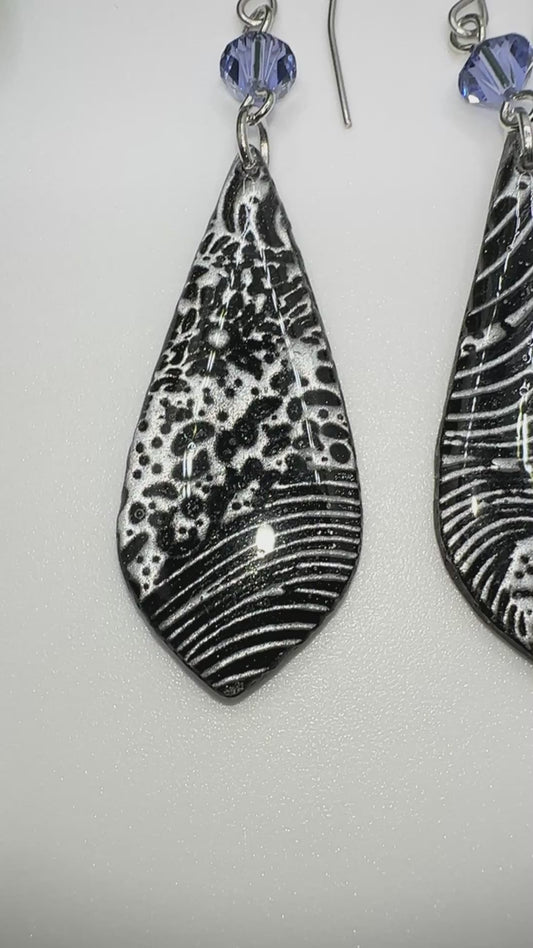 Silver & Black Ocean Wave Dangles Earrings